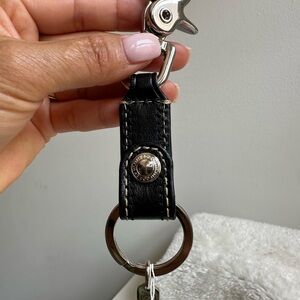 Coach Black Leather Key Holder with Silver Accents